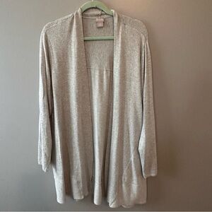 Chicos Light Gray Ribbed Open Front Long Sleeve Cardigan Sweater Size 3 XL